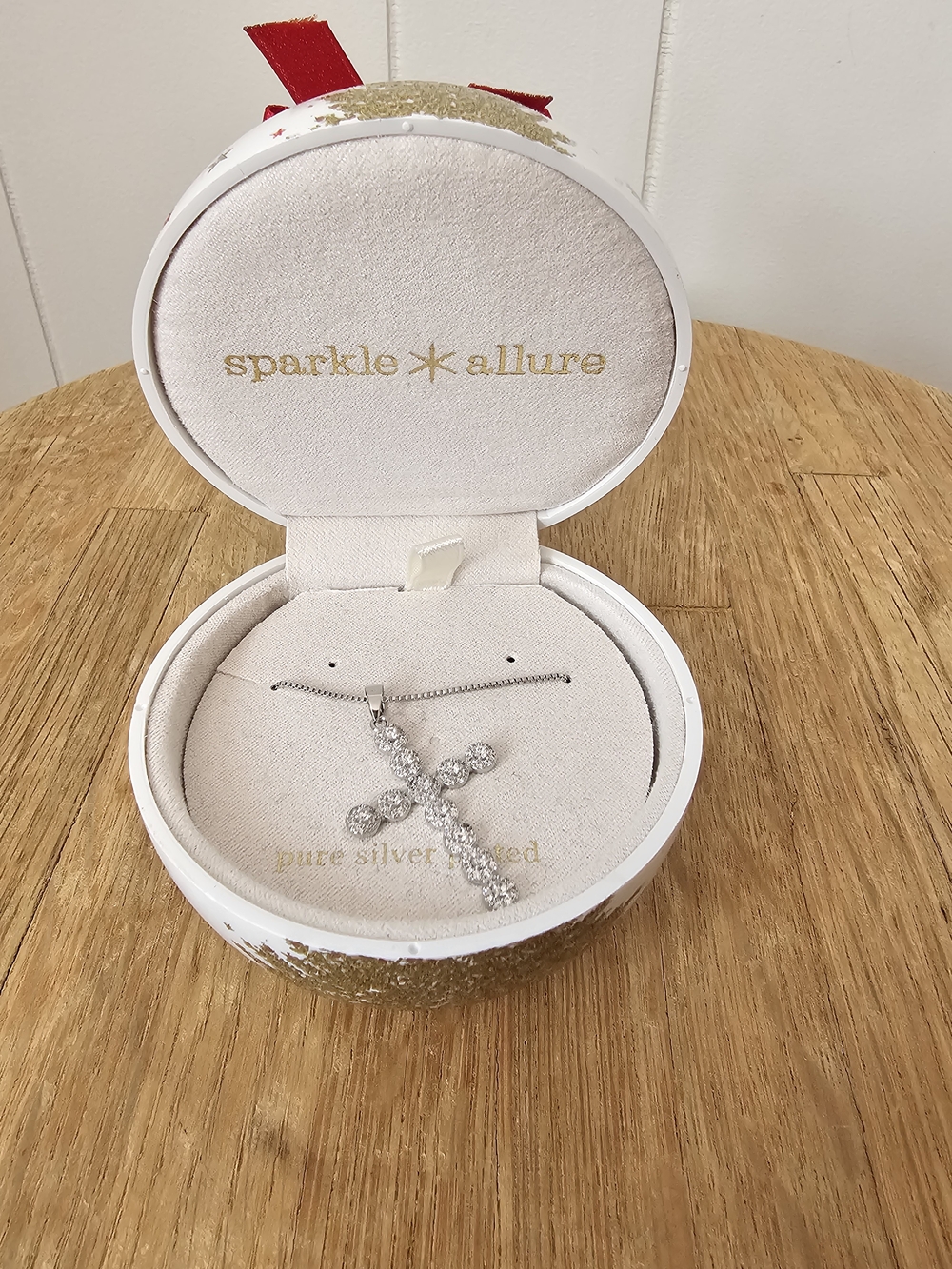 NEW In Box Sparkle Allure Silver-Tone Crystal Cross Necklace